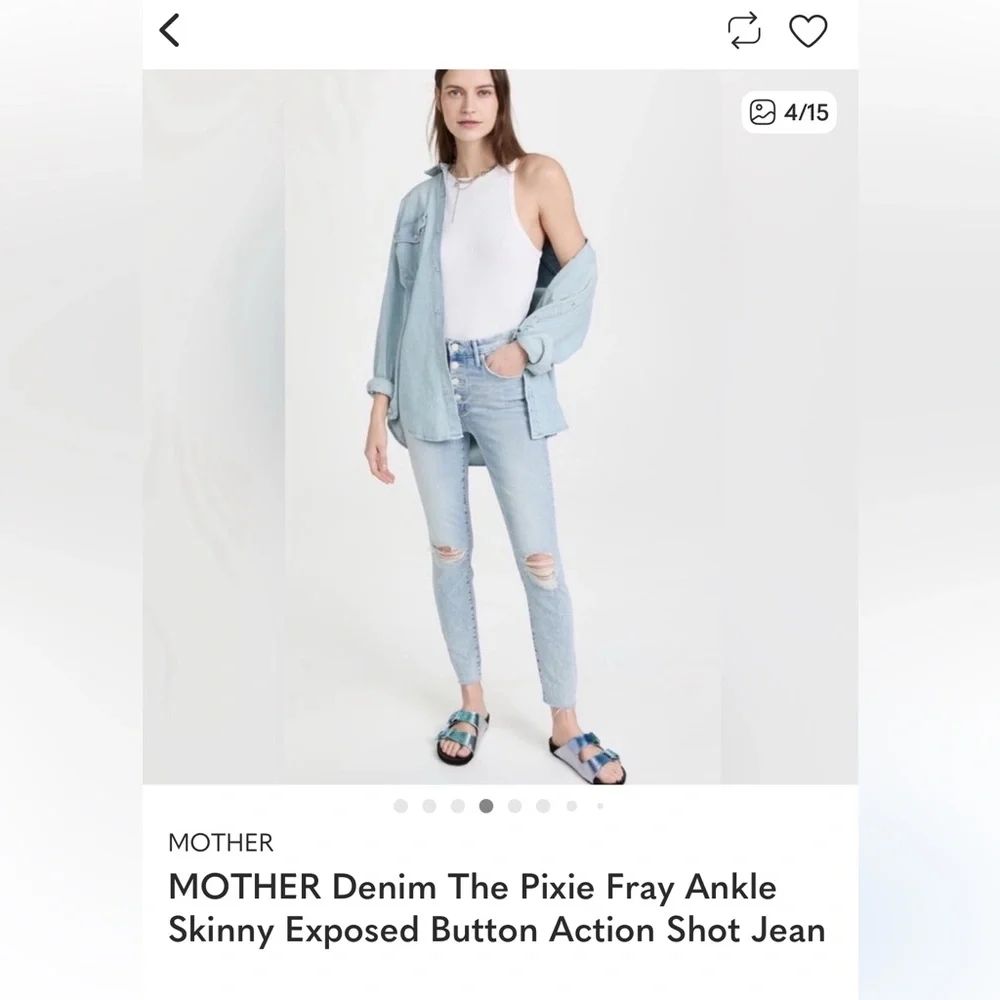 MOTHER Light Blue The Pixie Frayed Ankle Jeans